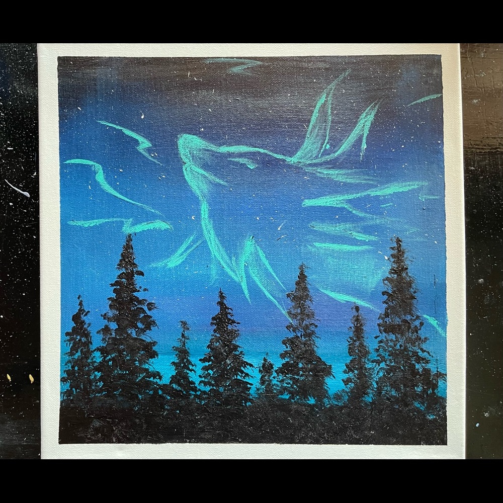 Wolf northern lights painting by Ryanchristyarts